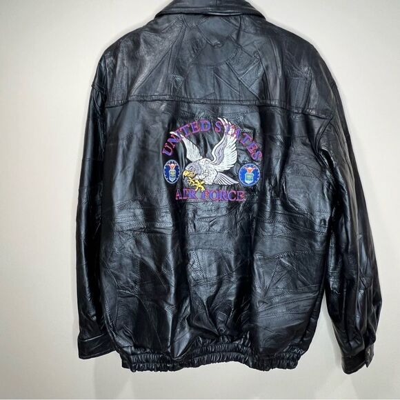 VTG 90’s Patchwork Leather Embroidered United States Air Force Eagle Jacket XL - Picture 1 of 13